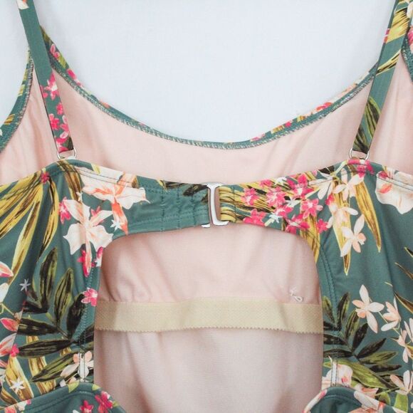 Kona Sol Women's Tropical Floral Print Shirred One Piece Swimsuit Large - Picture 7 of 8